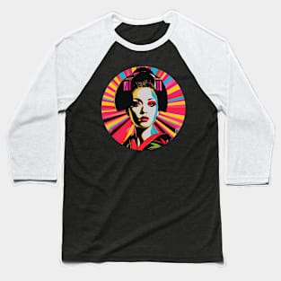 Geisha Pop Art Japanese Woman Round Design Baseball T-Shirt